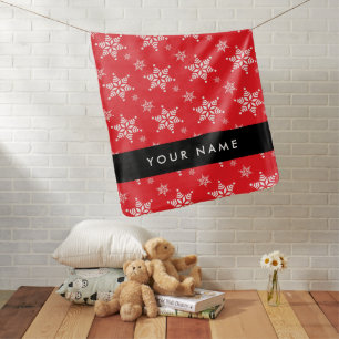 White Snowflakes, Red, Your name, Personalize Baby Blanket
