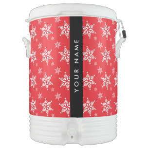 White Snowflakes, Red, Your name, Personalize Beverage Cooler
