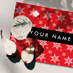 White Snowflakes, Red, Your name, Personalize Cloth Placemat