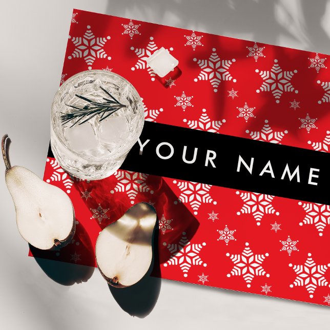 White Snowflakes, Red, Your name, Personalize Cloth Placemat (Creator Uploaded)