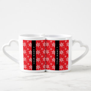 White Snowflakes, Red, Your name, Personalize Coffee Mug Set
