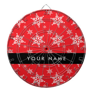 White Snowflakes, Red, Your name, Personalize Dart Board