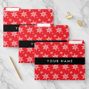 White Snowflakes, Red, Your name, Personalize File Folder
