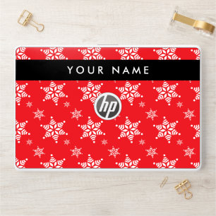 White Snowflakes, Red, Your name, Personalize HP Laptop Skin