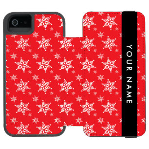 White Snowflakes, Red, Your name, Personalize iPhone SE/5/5s Wallet Case