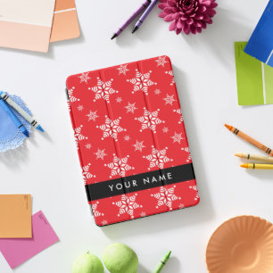 White Snowflakes, Red, Your name, Personalize iPad Pro Cover