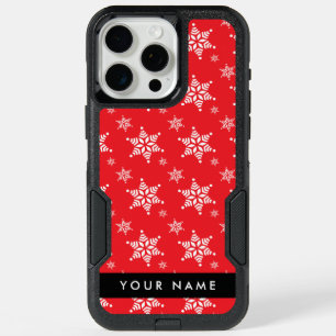 White Snowflakes, Red, Your name, Personalize iPhone 15 Pro Max Case