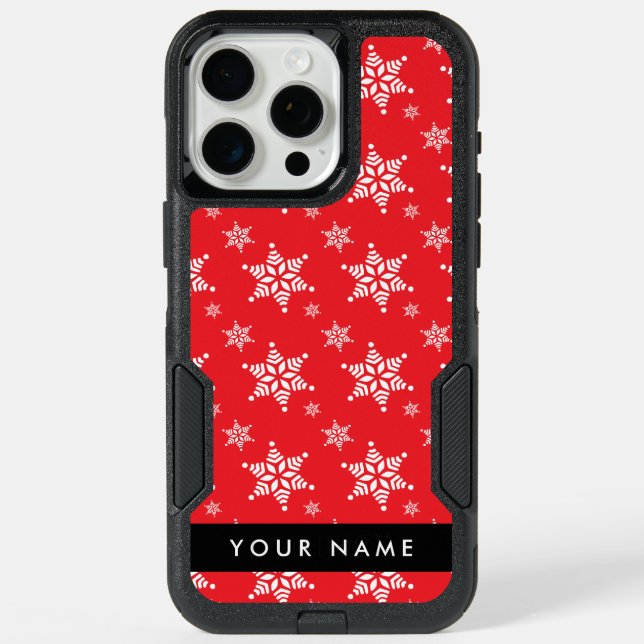 White Snowflakes, Red, Your name, Personalize iPhone 15 Pro Max Case (Back)