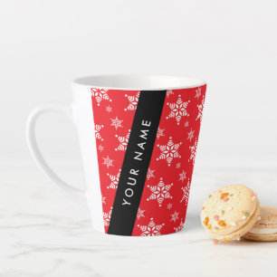 White Snowflakes, Red, Your name, Personalize Latte Mug