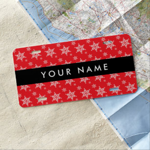 White Snowflakes, Red, Your name, Personalize License Plate