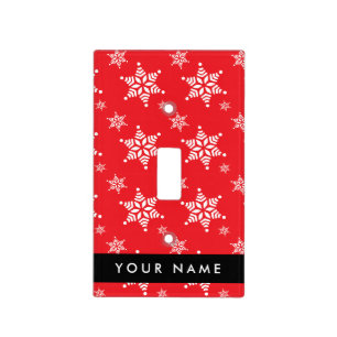 White Snowflakes, Red, Your name, Personalize Light Switch Cover