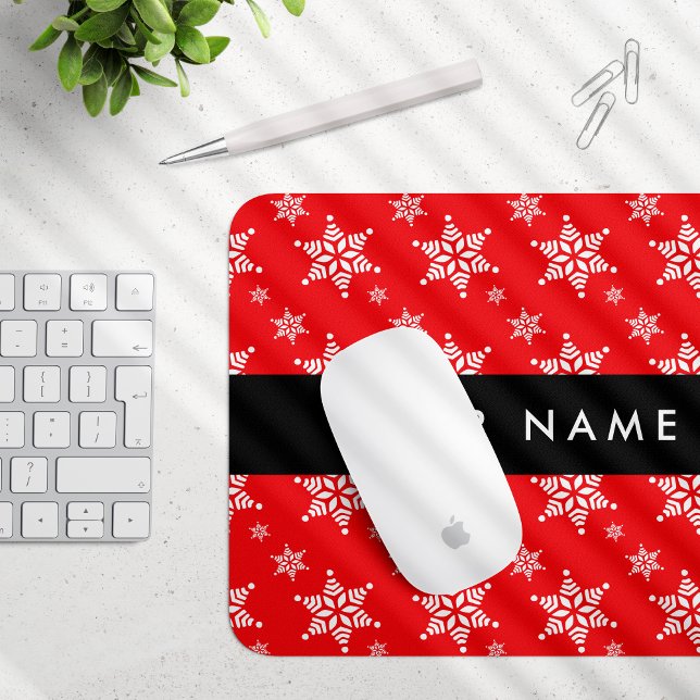 White Snowflakes, Red, Your name, Personalize Mouse Pad (Creator Uploaded)