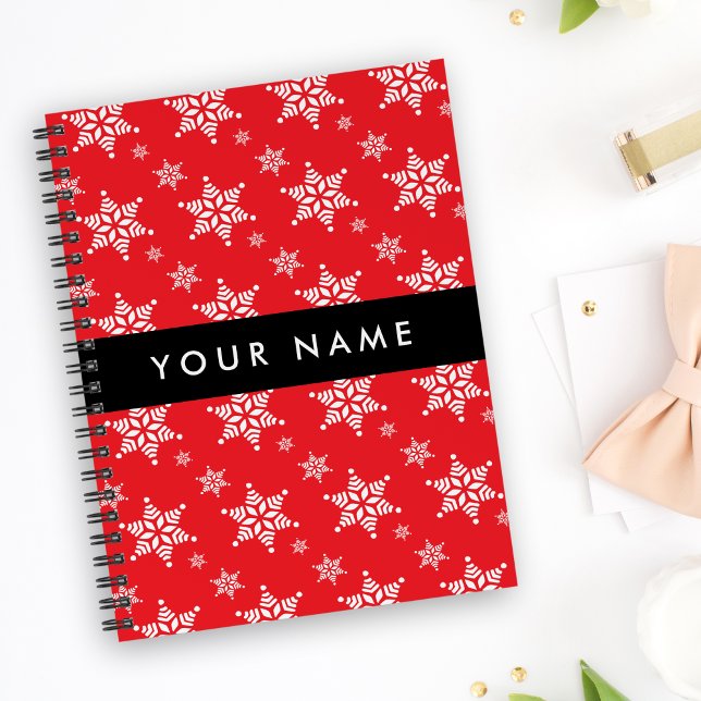 White Snowflakes, Red, Your name, Personalize Notebook (Creator Uploaded)