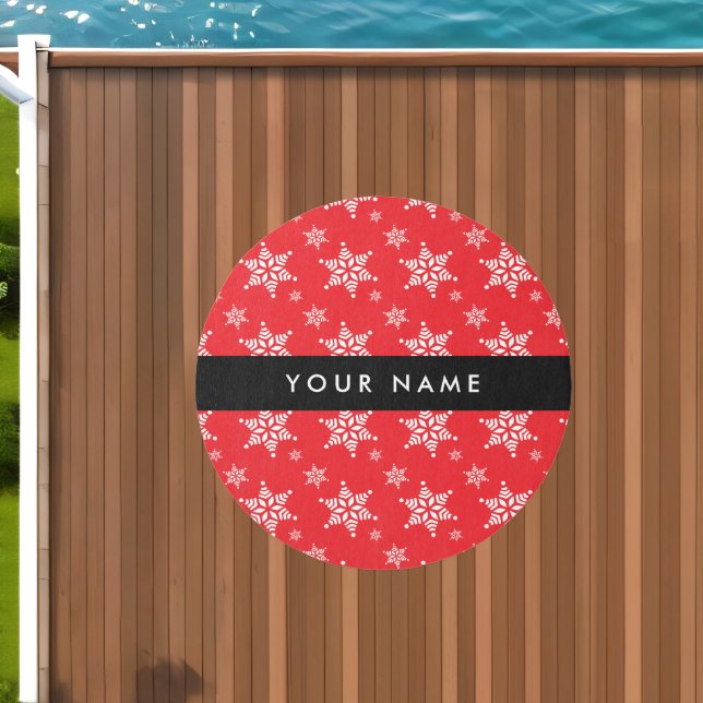 White Snowflakes, Red, Your name, Personalize Outdoor Rug (Insitu (Outdoor 1))