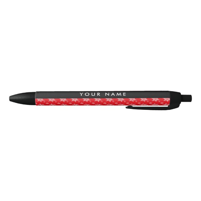 White Snowflakes, Red, Your name, Personalize Pen (Bottom)