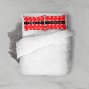 White Snowflakes, Red, Your name, Personalize Pillow Case