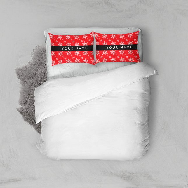 White Snowflakes, Red, Your name, Personalize Pillow Case (Creator Uploaded)