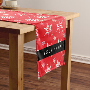 White Snowflakes, Red, Your name, Personalize Short Table Runner