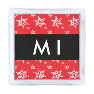 White Snowflakes, Red, Your name, Personalize Silver Finish Lapel Pin