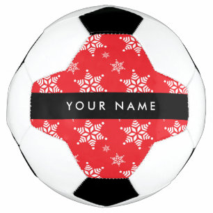 White Snowflakes, Red, Your name, Personalize Soccer Ball