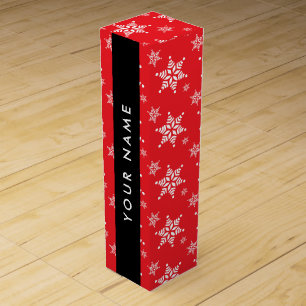 White Snowflakes, Red, Your name, Personalize Wine Box