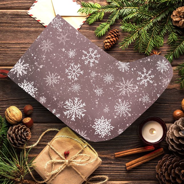 White Snowflakes Rose Pink Large Christmas Stocking (Creator Uploaded)