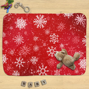 White Snowflakes Ruby Red Baby Blanket
