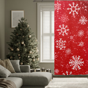 White Snowflakes Ruby Red  Blackout Curtains
