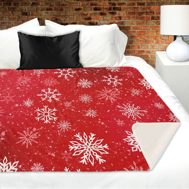 White Snowflakes Ruby Red Sherpa Blanket (Creator Uploaded)