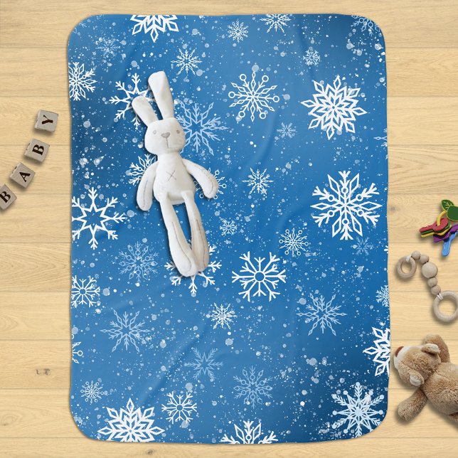 White Snowflakes Sapphire Blue Baby Blanket (Creator Uploaded)