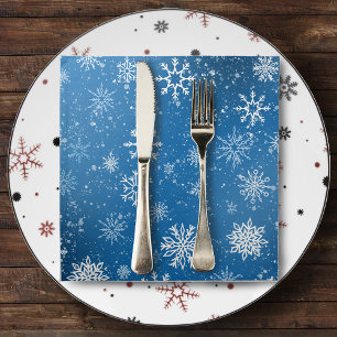White Snowflakes Sapphire Blue Cloth Napkin