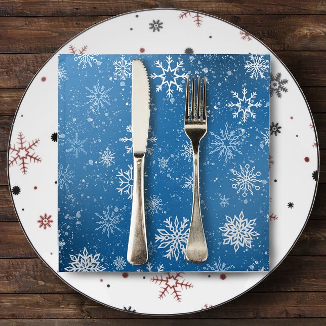 White Snowflakes Sapphire Blue Cloth Napkin (Creator Uploaded)