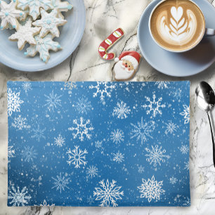 White Snowflakes Sapphire Blue Cloth Placemat