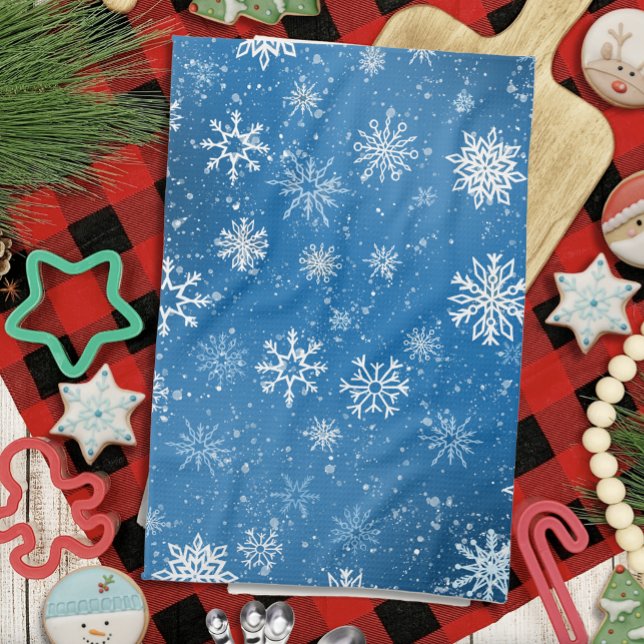 White Snowflakes Sapphire Blue Kitchen Towel (Creator Uploaded)