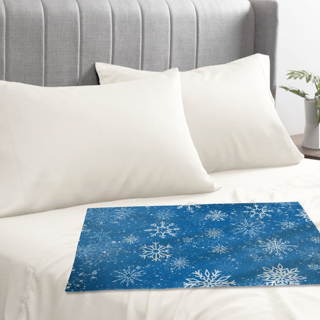 White Snowflakes Sapphire Blue Pillow Case (Creator Uploaded)