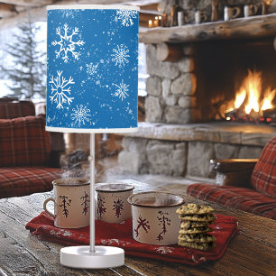 White Snowflakes Sapphire Blue Table Lamp