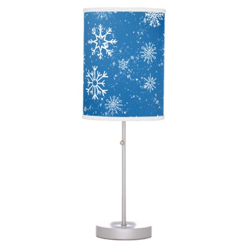 White Snowflakes Sapphire Blue Table Lamp