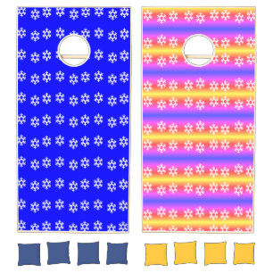 White snowflakes silhouette pattern cornhole set