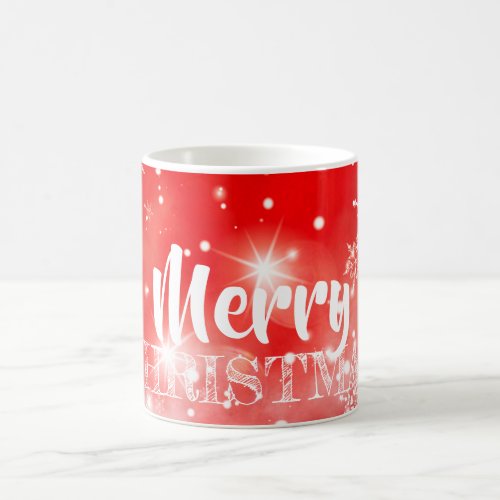 White Snowflakes Sparkles and Bokeh on Red  Coffee Mug