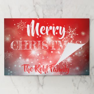 White Snowflakes Sparkles and Bokeh on Red  Paper Pad