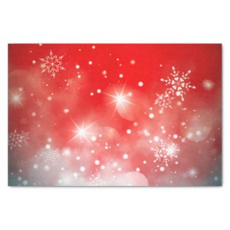 White Snowflakes Sparkles and Bokeh on Red  Tissue Paper