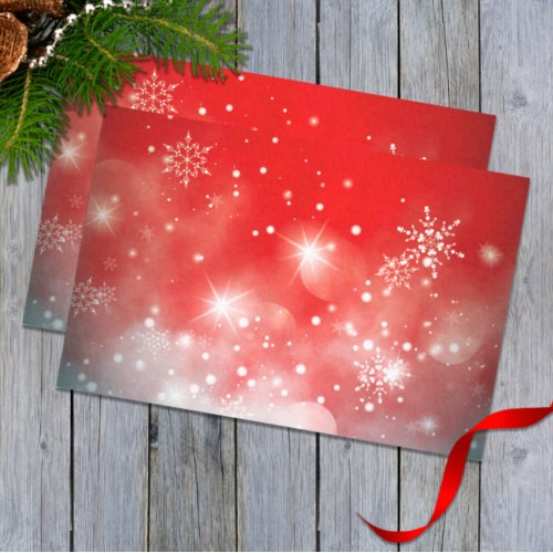 White Snowflakes Sparkles and Bokeh on Red  Tissue Paper
