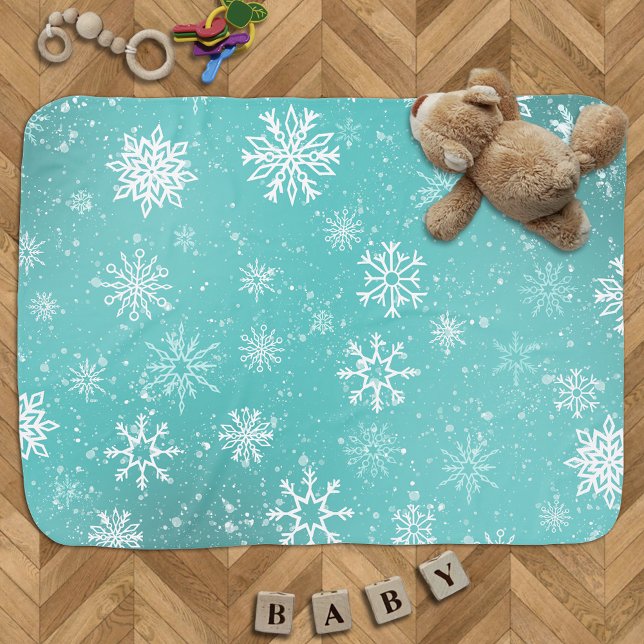 White Snowflakes Teal Baby Blanket (Creator Uploaded)