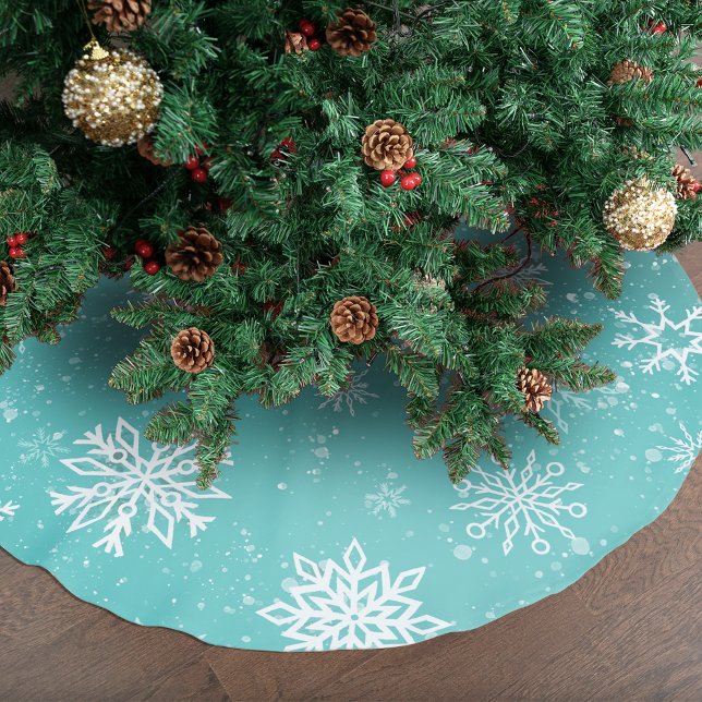 White Snowflakes Teal Brushed Polyester Tree Skirt (Creator Uploaded)