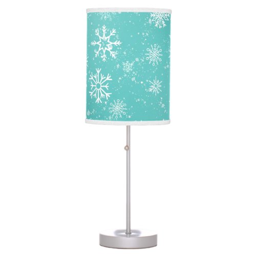 White Snowflakes Teal Table Lamp