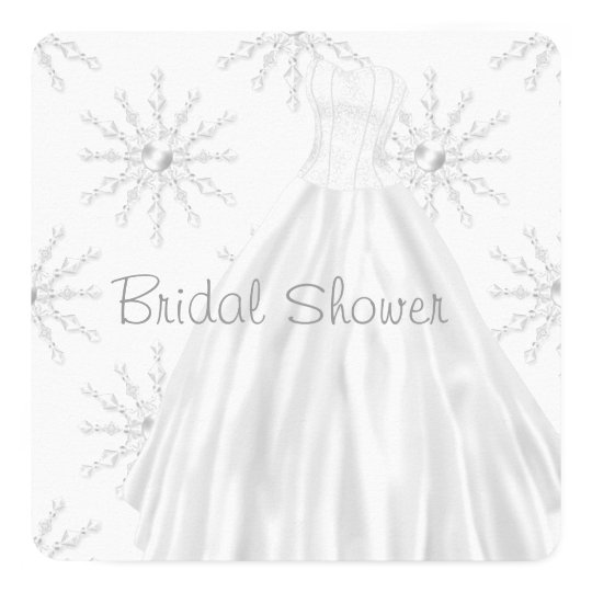 White Snowflakes Wedding Dress Bridal Shower Invitation Zazzle Com