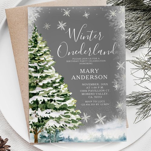 White Snowflakes Winter Onederland 1st Birthday Invitation