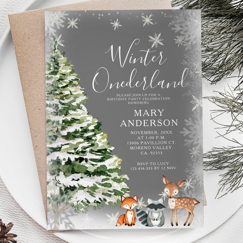 White Snowflakes Winter Onederland 1st Birthday Invitation