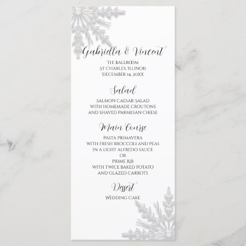 White Snowflakes Winter Wedding Menu