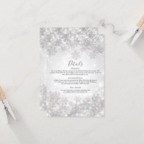 White Snowflakes Winter Wonderland Wedding Details Invitation